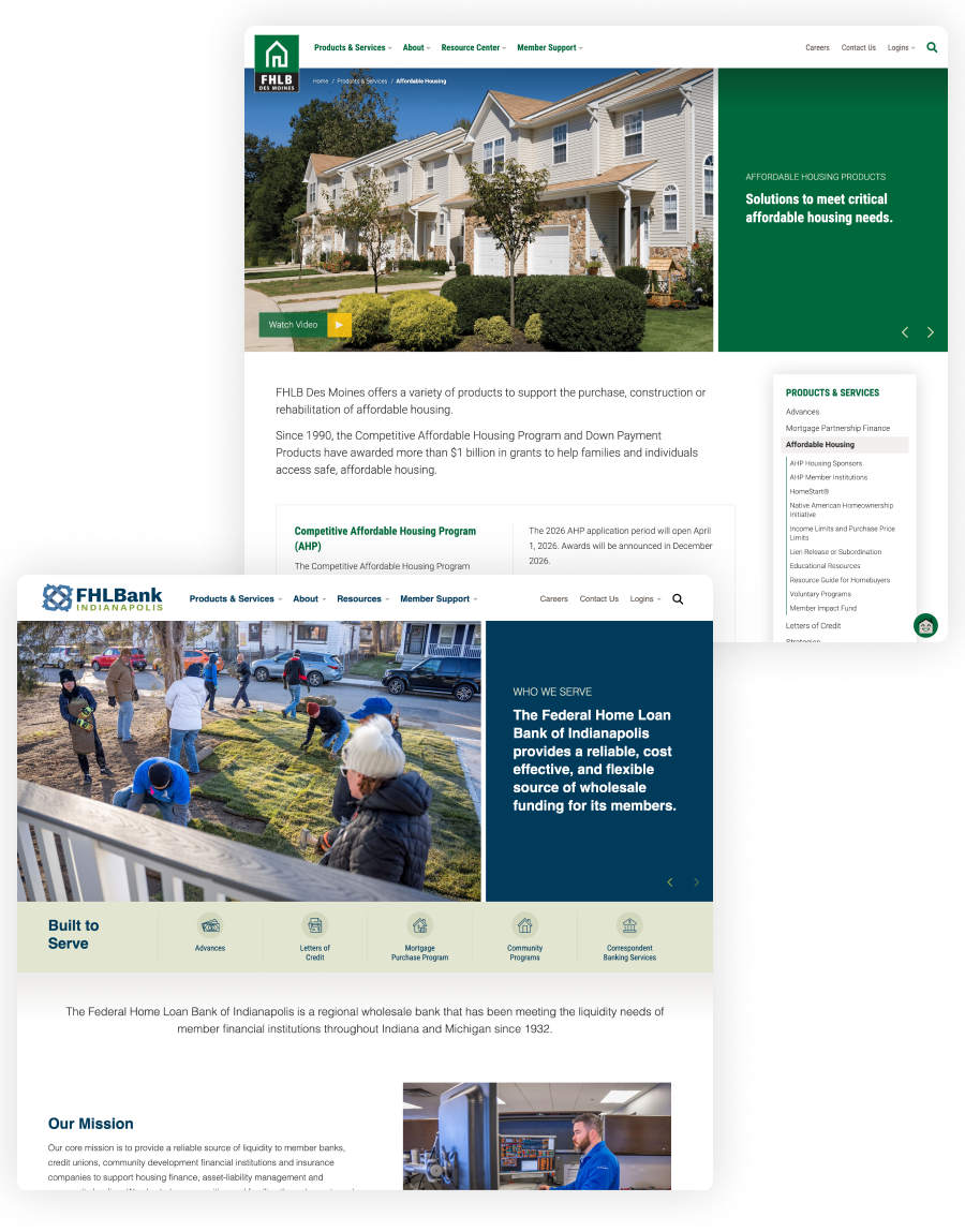 Screenshots of fhlbdm.com and fhlbi.com